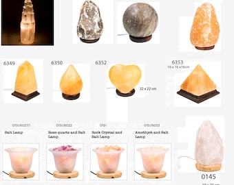 Selection of crystal or pink salt lamp, white salt and selenite, from 13 to 25 cm, from 2 to 4 kilograms, very good quality, perfect gift