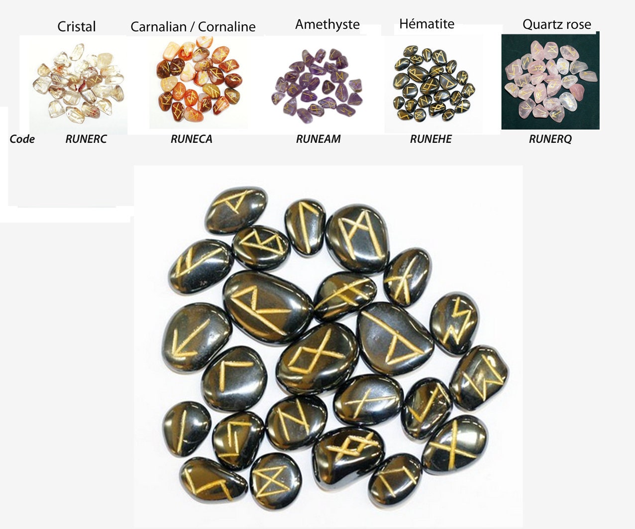 Sélection de Jeu Runes Qualité, 5 Modèles Au Choix, Amèthyste, Cristal Roche, Cornaline, Hématite, Q