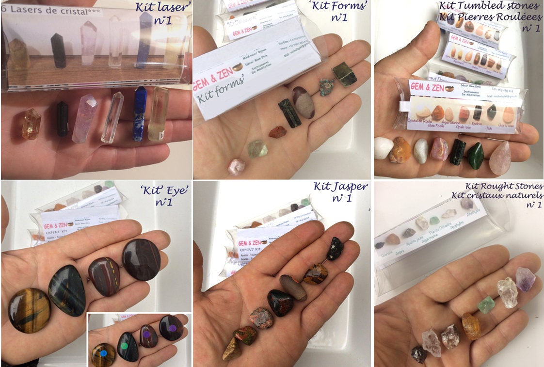 6 Kits/ 6 Sélections Aux Choix Les Cristaux Lasers - Formes Naturelles Les Jaspes Yeux Roulées Natur