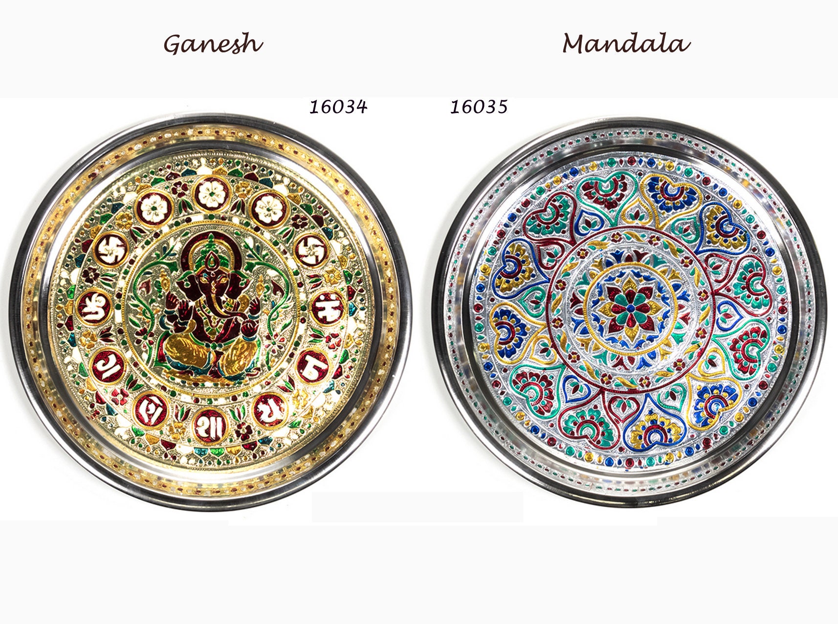 Plats d'offrandes Indien de 28cm, Richement Décoré, Utilisés Pour Offrir Des Bougies, L'encens, La N