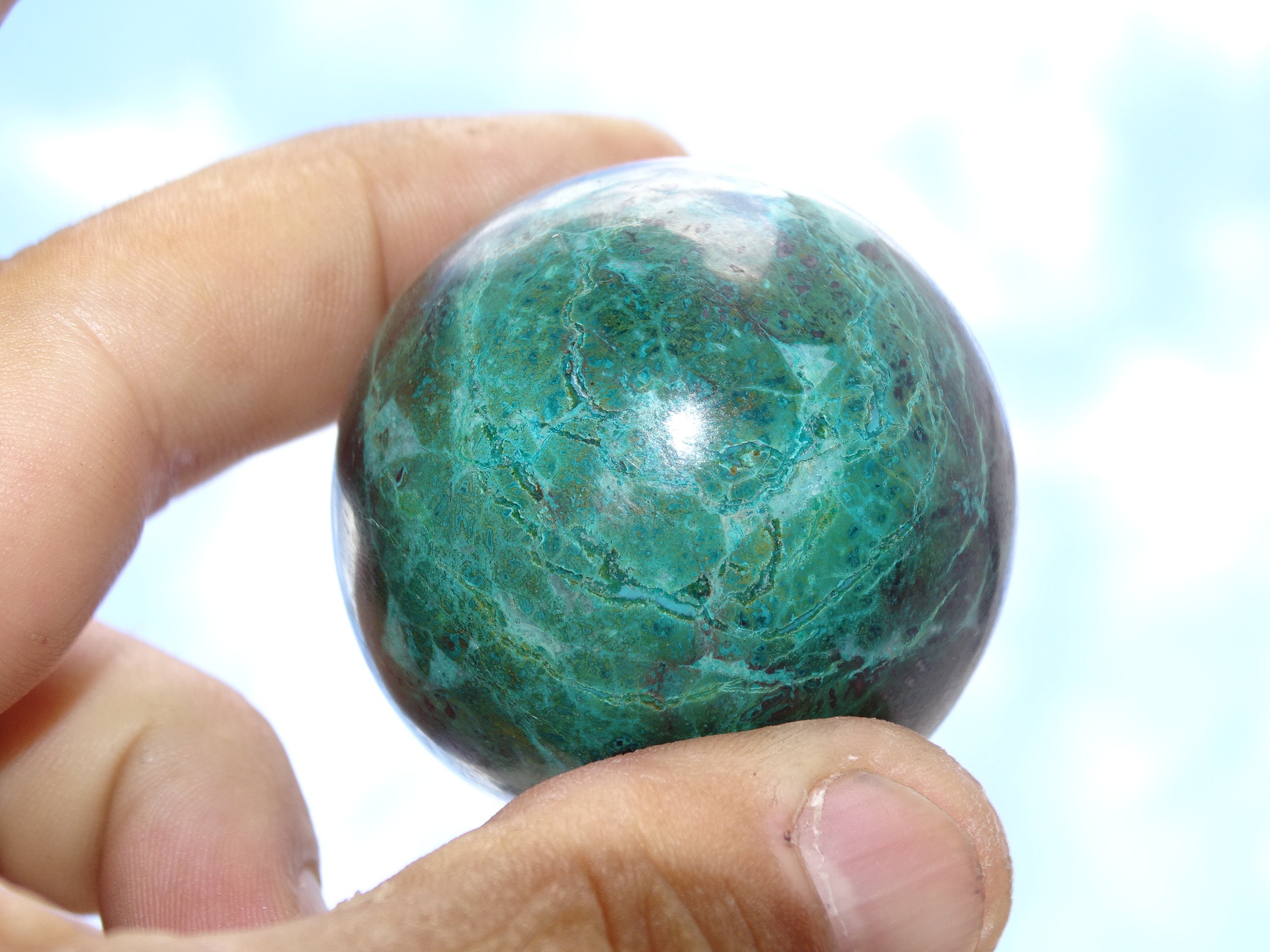 Sphère en Malachite Chrysocolle, Naturelle et Véritable, de 50mm, 160G, Belle Qualité, Effet Anti-In