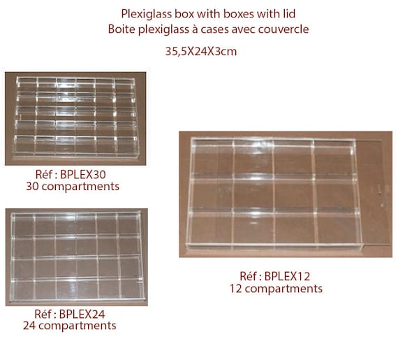 Boîtes de rangement, pour minéraux et bijoux, en plexiglass ou simili cuir  et verre. Pratique pour les expos, voyages ou collections, TOP -  Canada