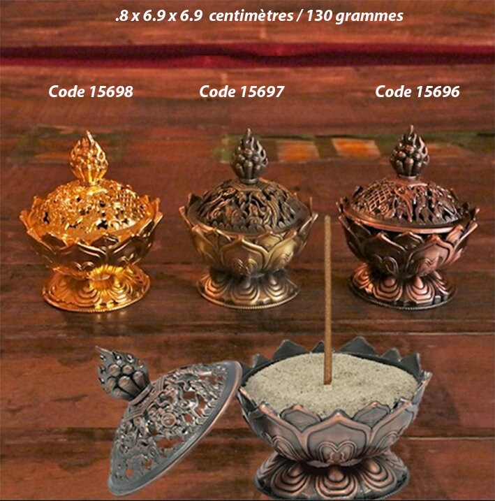 Encensoir/ Brûleur d'encens Lotus en Métal, 3 Couleurs Au Choix Cuivre, Bronze et Or. Élégant, avec