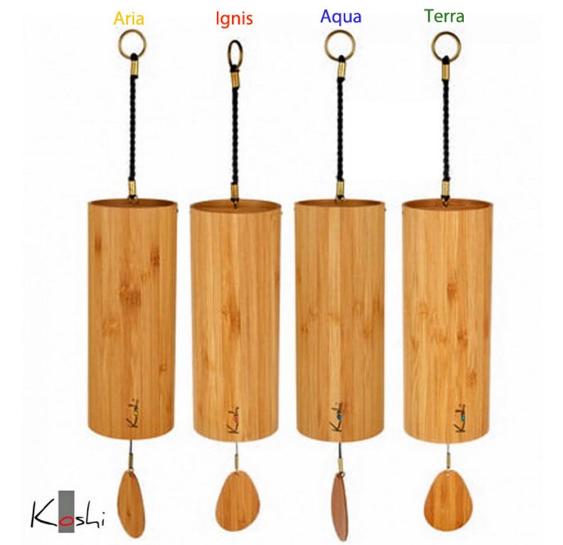 Carillon à Vent Koshi Aqua - Main En France - Son Apaisant - Bambou Et Bronze - Hokema