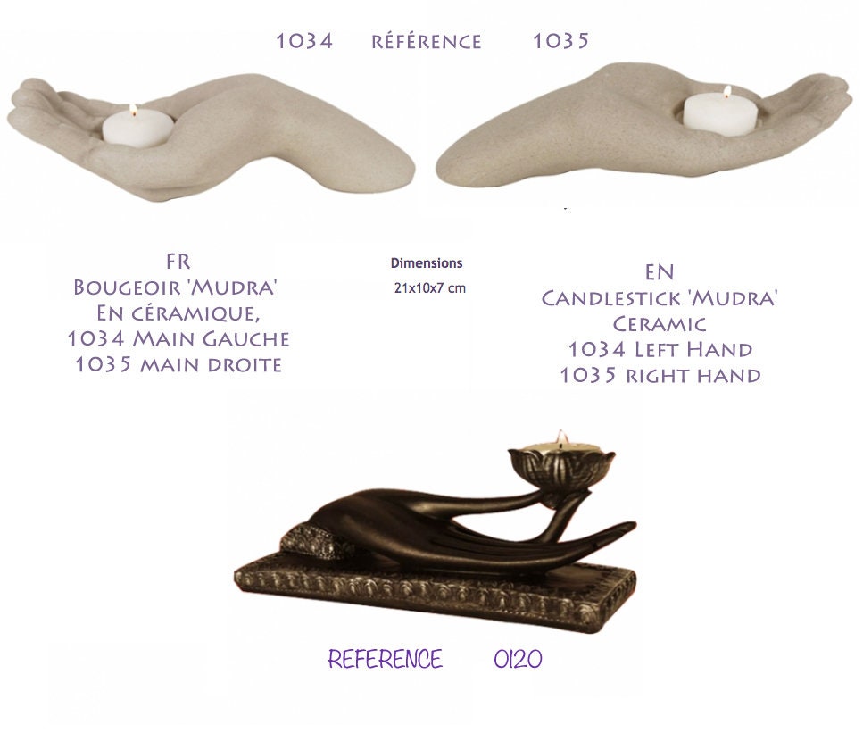 Bougeoirs Mudra - Mains Gauche Et/Ou Droite .de Belles Pièces en Céramique/ Dimensions 21x10x7 cm Ve