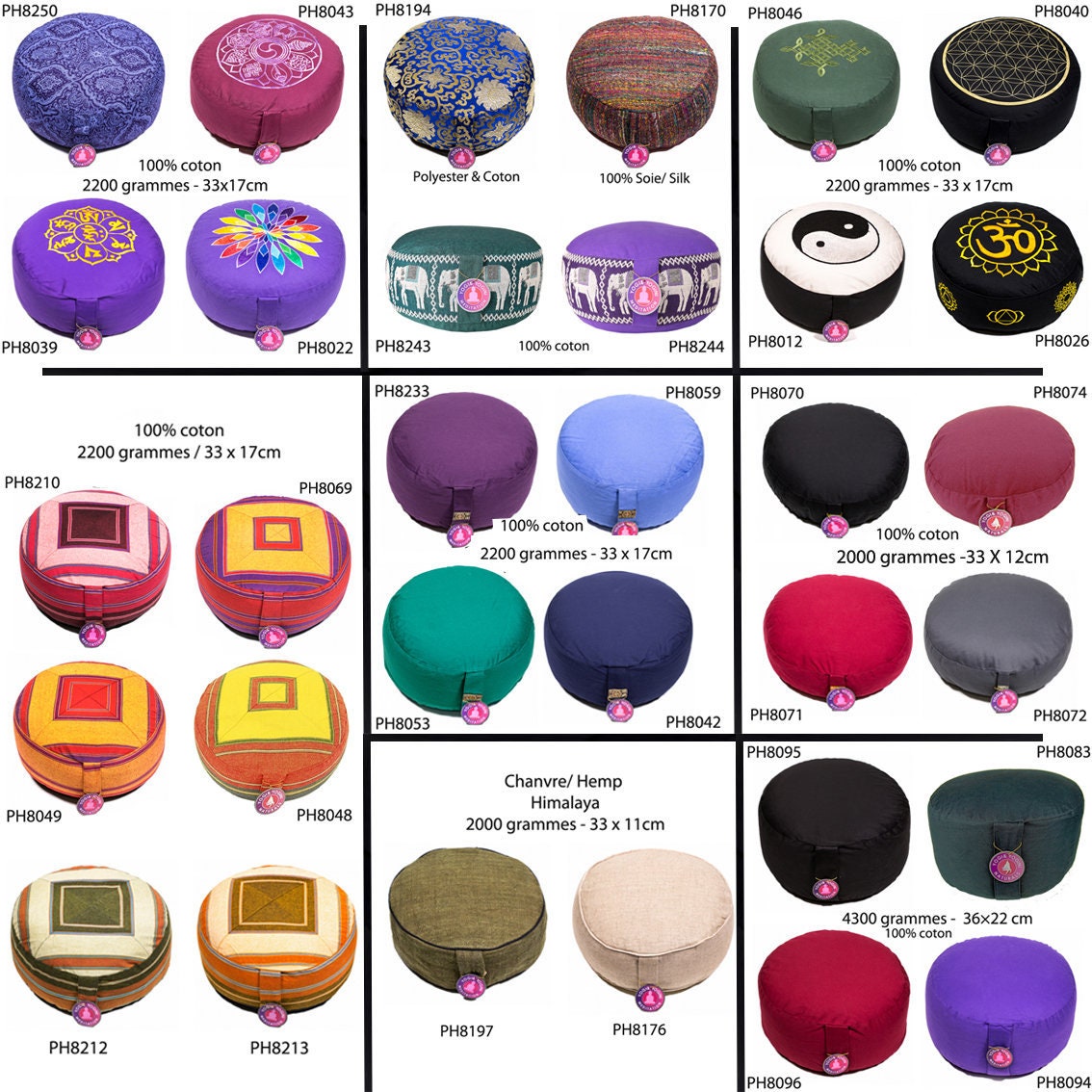 Coussins de Yoga/ Méditation, Rempli Sarrasin, Confortable, Lavable, 100 % Coton ou Chanvre Soie. 33