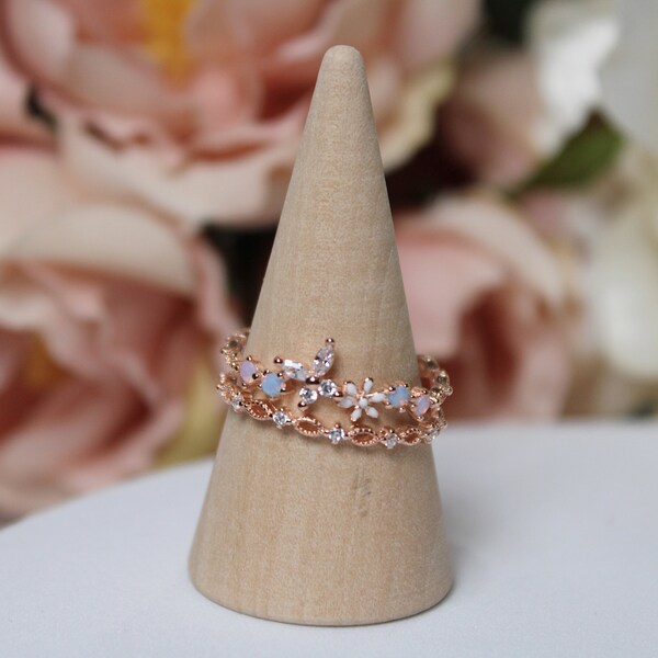 Multi-stone Midi Band Ring Stackable Layer Rose Gold Cute Ring Gift for Women