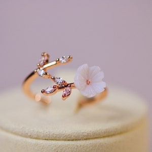 New Crystal Copper Flower Branch Leaf Adjustable Rings for Women Rose Gold Open Cute Ring Gift Christmas Gift For Women Dainty Jewelry
