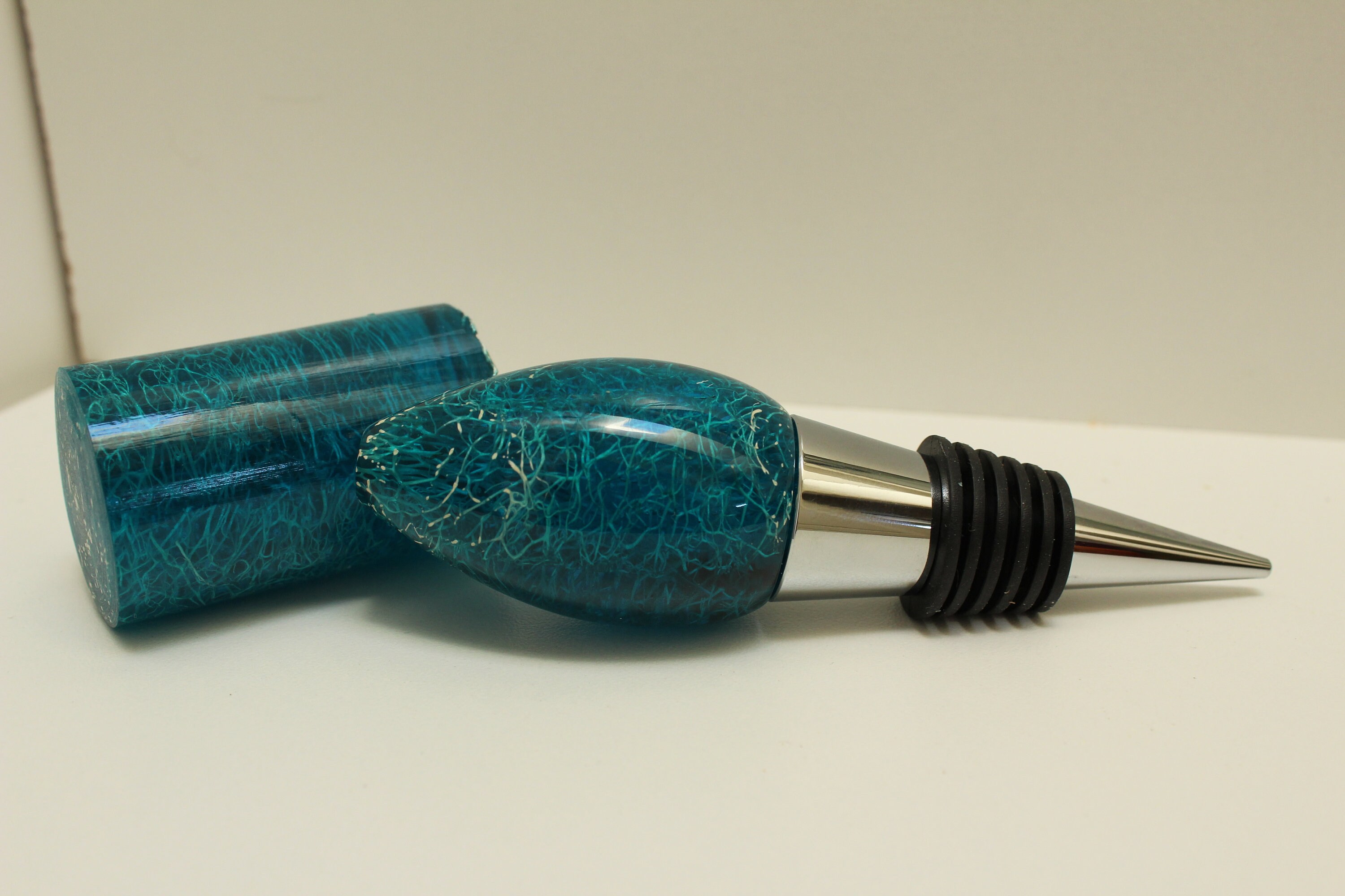 Bottle Stopper Blank Teal resin with embedded fiber Etsy