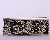 Hand-Carved Floral Border Stamp | Repeat Pattern Textile Block Print | Vintage Flower Border Stamp