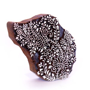 Timbro floreale - timbro a blocchi di stampa indiano intagliato a mano in legno; timbro fogliare; timbro di ceramica; timbro di argilla; Timbro indiano