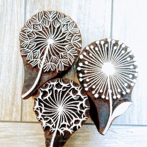 Set di 3 denti di leone; timbri per sapone; giardino del dente di leone; francobolli per ceramica, francobolli indiani per stampa a blocchi, timbri per stampa in pelle; blocchi tessili