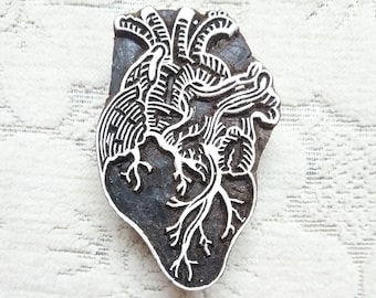 Anatomical Heart- Hand Carved Indian Wood Block Stamp;  Wood stamp for Textile Fabric Stamping Henna Pottery DIY