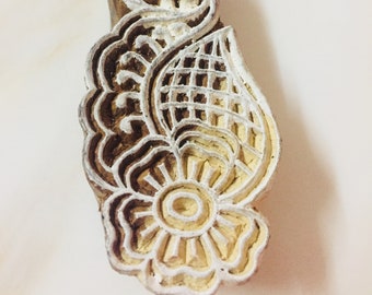 Floral pattern hand carved Indian wood printing block for textile stamping fabric henna scrapbooking DIY