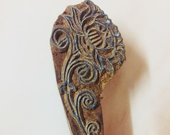 Lotus design Indian wood printing block traditionally hand carved for fabric stamping textile henna scrapbooking