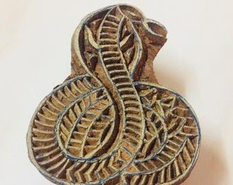 Snake design traditionally hand carved Indian wood printing block hand carved for textile stamping henna scrap booking