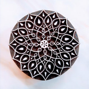 Floral Mandala Wood Stamp; Pottery Stamp; Wood Printing Block; Indian Stamp; Soap Stamp; Textile Print Block