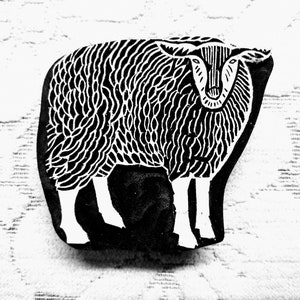 Timbro indiano in legno intagliato a mano a forma di agnello innocente, timbro tradizionale per stampa tessile e su tessuto, ceramica, fai da te; tjaps