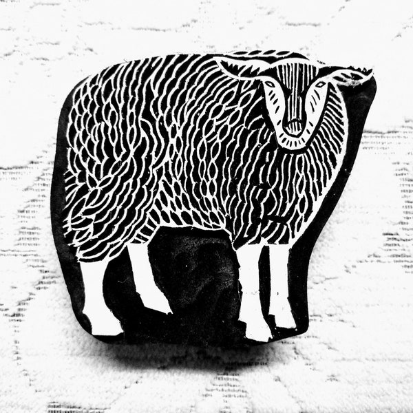Innocent Lamb Sheep Indian hand carved wood block stamp, traditional stamp block for textile and fabric printing, pottery, DIY; tjaps