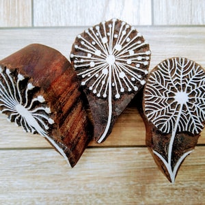 Set di 3 denti di leone; timbri per sapone; giardino di denti di leone; timbri per ceramica, timbri per stampa a blocchi indiani, timbri per stampa su pelle; blocchi tessili