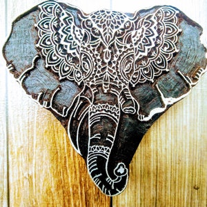 Blocco da stampa in legno intagliato a mano con testa di elefante; francobollo indiano; timbro di ceramica; timbro tessile