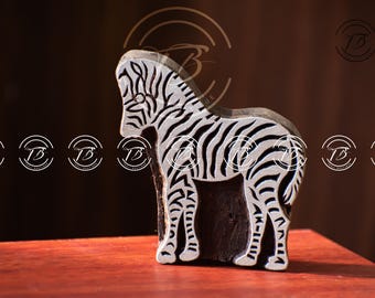 Sello de madera con forma de cebra tallado a mano para tela, cerámica, manualidades e impresión.