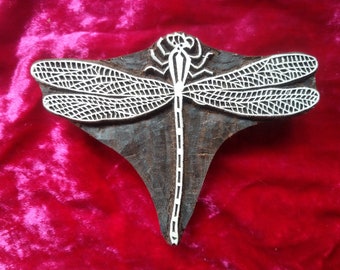 Dragonfly wood stamp; hand carved Indian wood printing block; textile stamp; pottery stamp; clay stamp; leather stamp