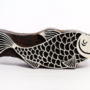 Timbro di pesce; blocco di stampa in legno; timbro di ceramica; timbro a stampa in blocco; timbro di argilla; francobollo indiano; timbro intagliato a mano; timbro batik