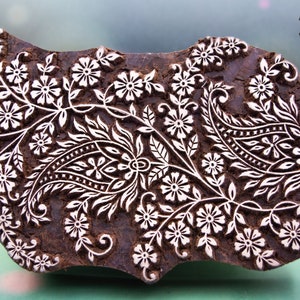 Timbro Paisley; Timbro in legno intagliato a mano; Blocco da stampa in legno indiano; Timbro in ceramica; Timbro tessile