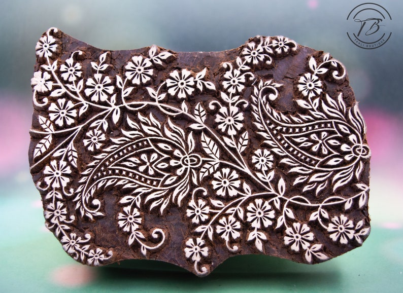 Paisley stamp Hand carved wood stamp Indian wood printing block Pottery stamp Textile stamp image 1