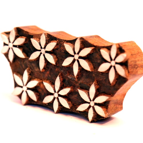 Floral Stamp Hand Carved Indian Wooden Stamp Wood Block Etsy