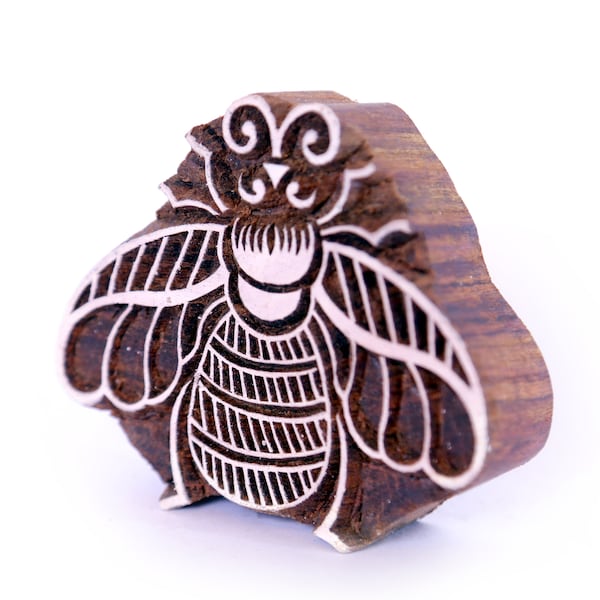 Queen bee wood stamp; bumblebee; hand carved wood stamp; Indian wood printing block; Pottery stamp