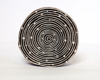 Wonky Circles - Round Hand Carved Indian Wooden Stamp ; Wood Block for Textile Fabric Stamping Henna Pottery DIY