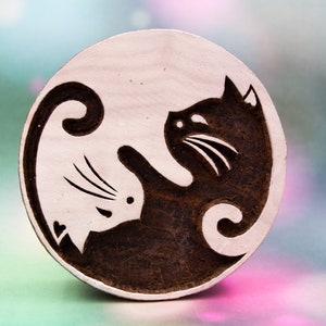 Bloc d'impression indien en bois sculpté à la main de chats Yin Yang ; timbre de poterie ; Tampon en argile ; Timbre indien ; Bricolage