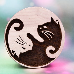 Yin Yang cats wooden hand carved Indian printing block; pottery stamp; Clay Stamp; Indian Stamp; DIY