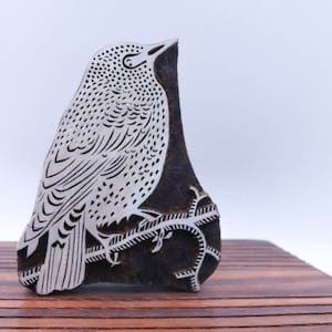 Sparrow - Hand Carved Wooden Stamp; Wood Printing  Block for Textile & Fabric Stamping, Pottery, Clay;