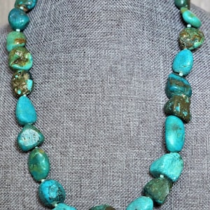 large genuine turquoise blue green turquoise smooth beads irregular shape turquoise blue green glass seed women handmade canada necklace