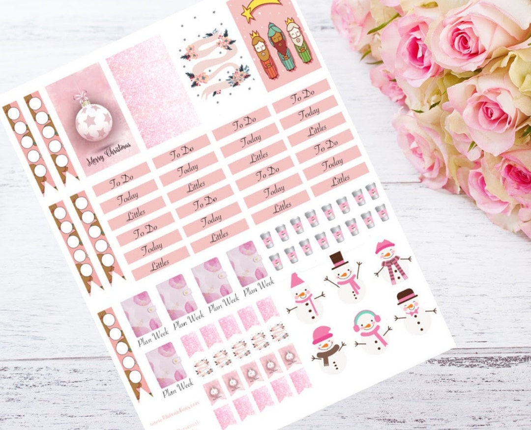 Pink Christmas Stickers Printable for Your Regular Sized Happy Planner ...