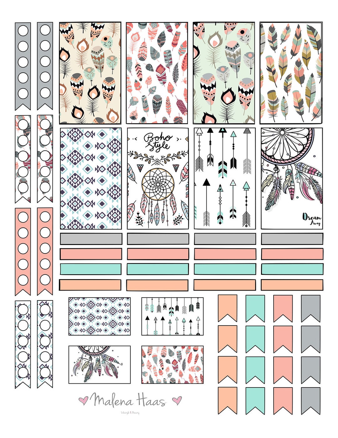 Boho Chic Planner Stickers for Classic Happy Planner Printable Instant ...