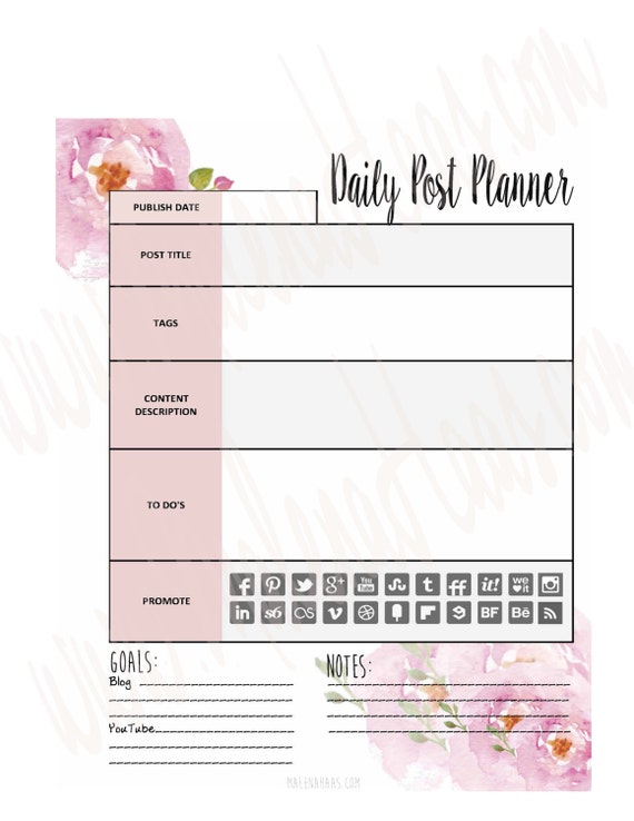 Daily Blog or Vlog Post Planner Insert for Your Planner Can Work with Happy Planner, Bullet Journal, Erin Condren and More! Daily Blog or Vlog Post Planner Insert for Your Planner Can Work with Happy Planner, Bullet Journal, Erin Condren and More!