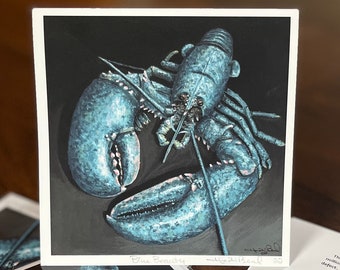 Blue Lobster -  Fine Art Greeting Card - rare blue lobster - hand signed print by Maine Artist Heidi Beal