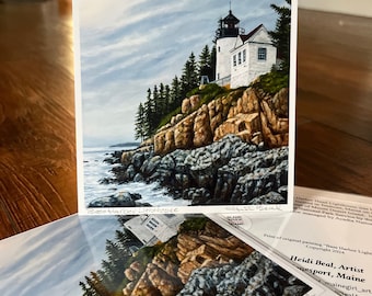 Bass Harbor Lighthouse, Maine -  Fine Art Greeting Card - hand signed print by Maine Artist Heidi Beal