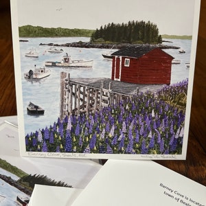 Barney Cove, Beals Island, Maine -  Fine Art Greeting Card - lobster boats in the harbor - hand signed by Maine Artist Heidi Beal