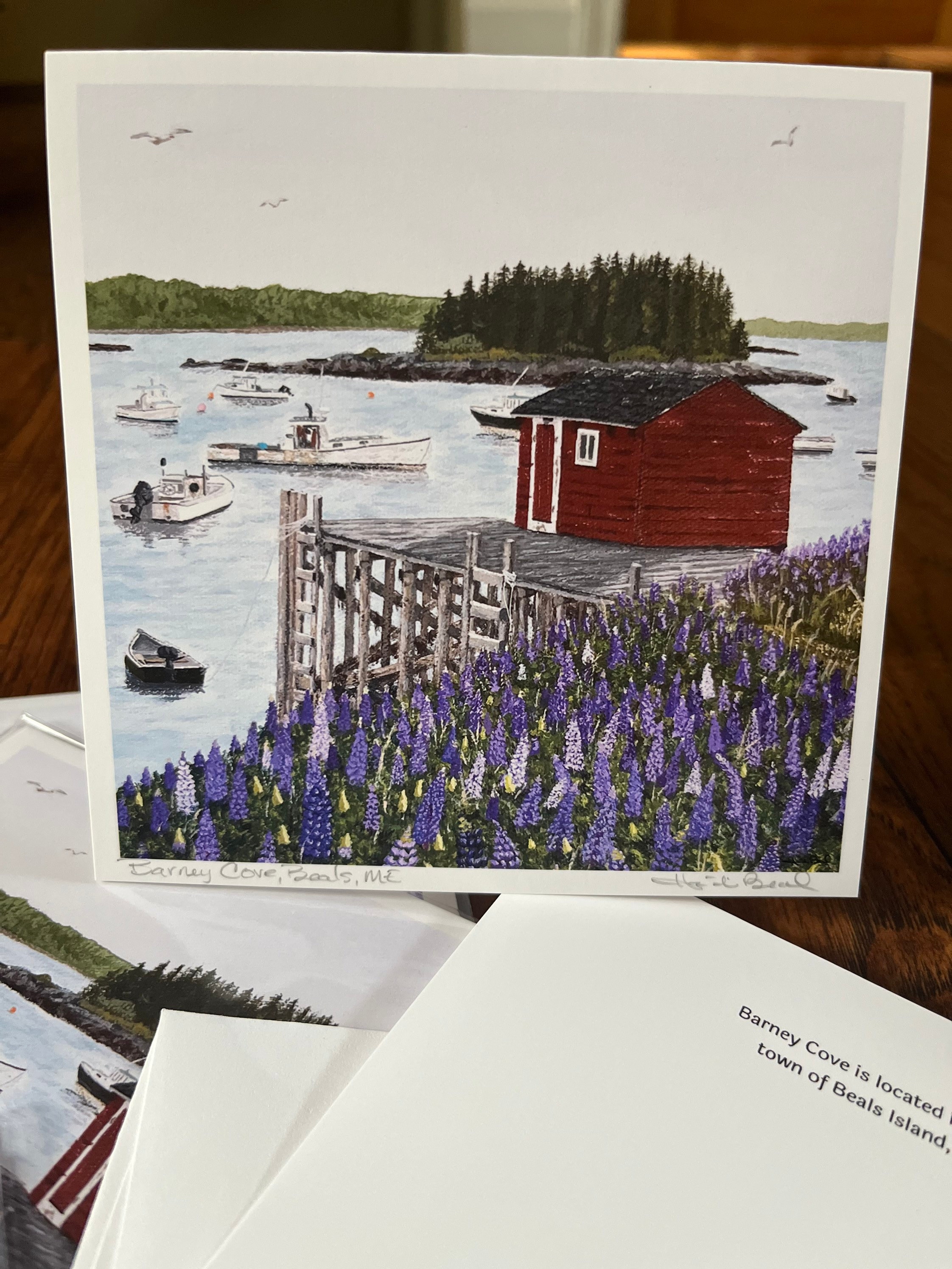 Barney Cove, Beals Island, Maine Fine Art Greeting Card Lobster Boats in the Harbor Hand Signed