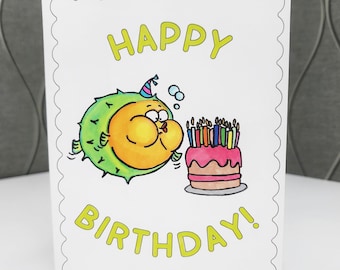 Fun Birthday Card, Birthday Card Handmade, Fish Birthday Card, Make A Wish, Cute Birthday Card for Friend