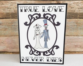 Skeleton Wedding Card, Halloween Wedding, Gothic Wedding, True Love Never Dies, Goth Wedding, Halloween Bride and Groom, Skeleton Couple