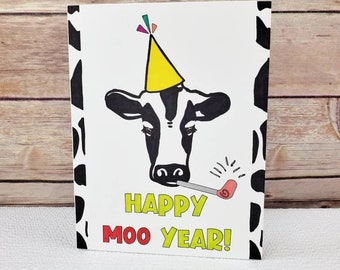 Happy New Year Card, Happy New Year, New Year Greetings, Funny Happy, Funny New Years Card, Cow Cards, Punny Cards, Best Friend Card