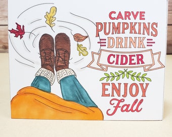 Enjoy Fall, Cozy Greeting Card, Fall Greeting Card, Autumn Card, Best Frien Card, Pumpkin Spice, Thanksgiving Card, Handmade Halloween Card