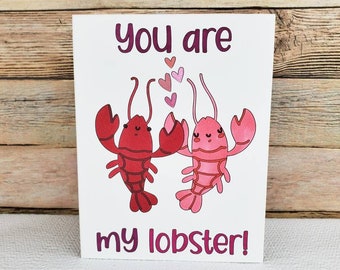 Lobster Card, You're My Lobster, Lobster Friends, Cute Valentine Cards, Cute Anniversary Card, Cute Cards for Girlfriend, Card for Boyfriend