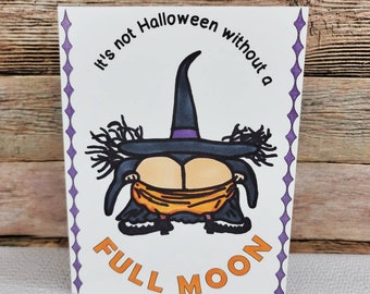 Halloween Card - Full Moon - Witch Card - Halloween Greeting Card Witch - Halloween Greeting Card - Halloween Card Funny - Funny Witch